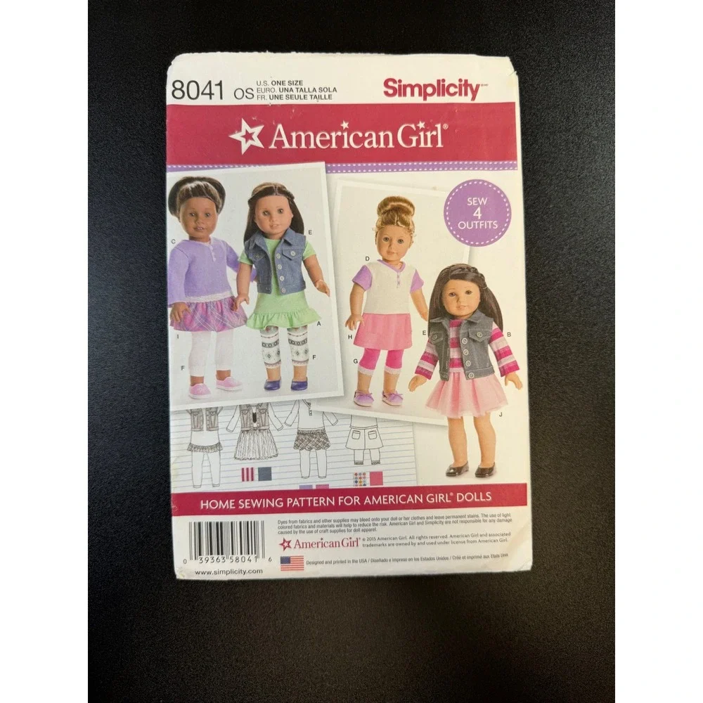Simplicity 8041 American Girl Doll Clothes Sewing Pattern 18 Inch Outfits K7